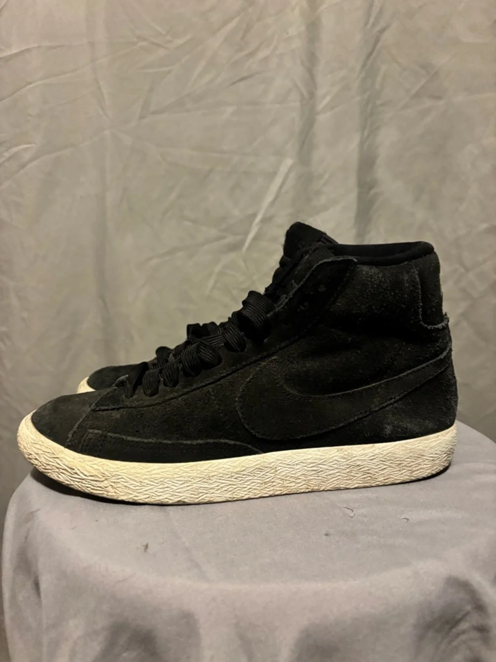 Nike Black Suede High-Top Sneakers with White Sole - Picture 2 of 7